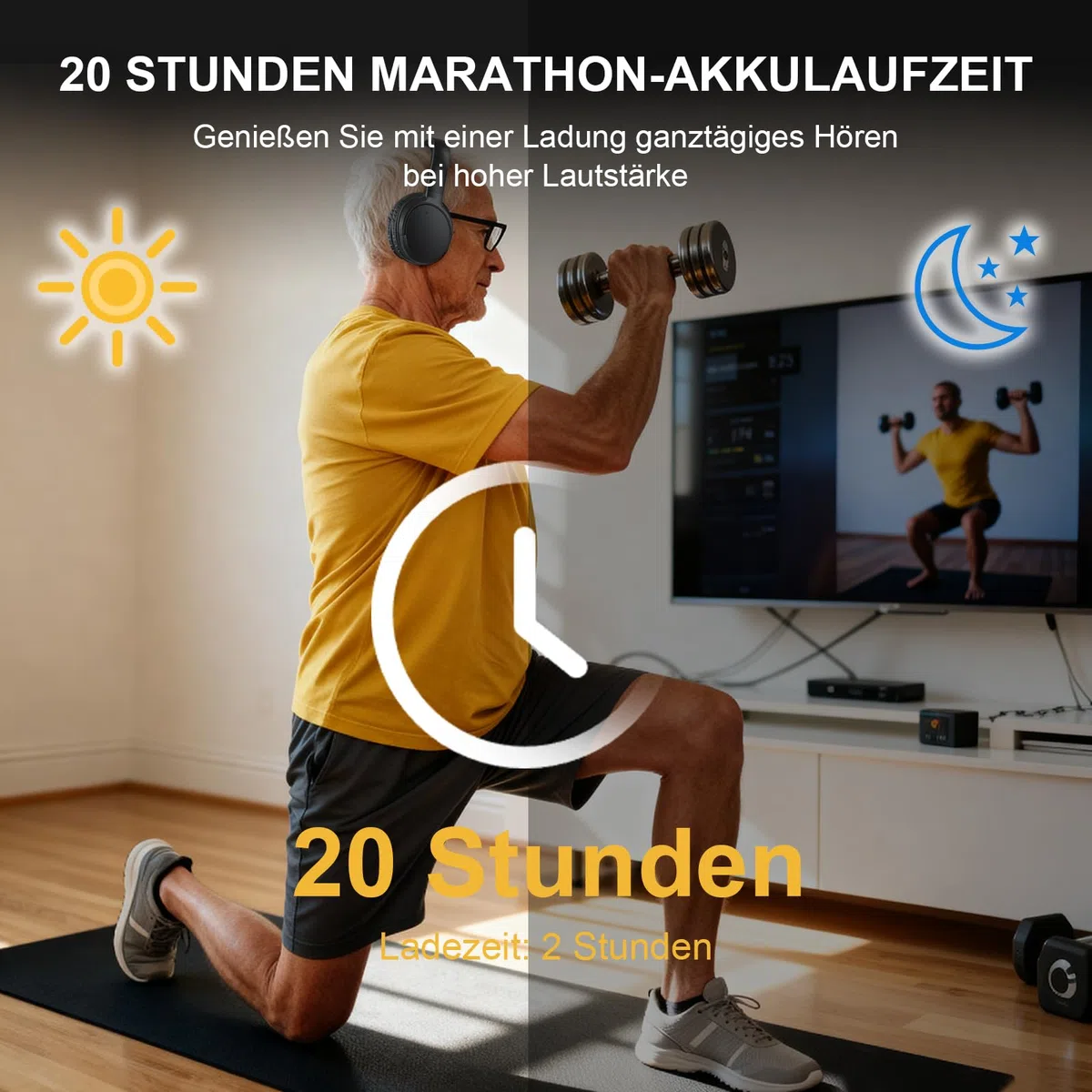 Kabellose TV-Kopfhörer für Senioren AptX Low Latency Over-Ear Headset mit USB-Sender Lauter & Klarer 20 Stunden Spielzeit