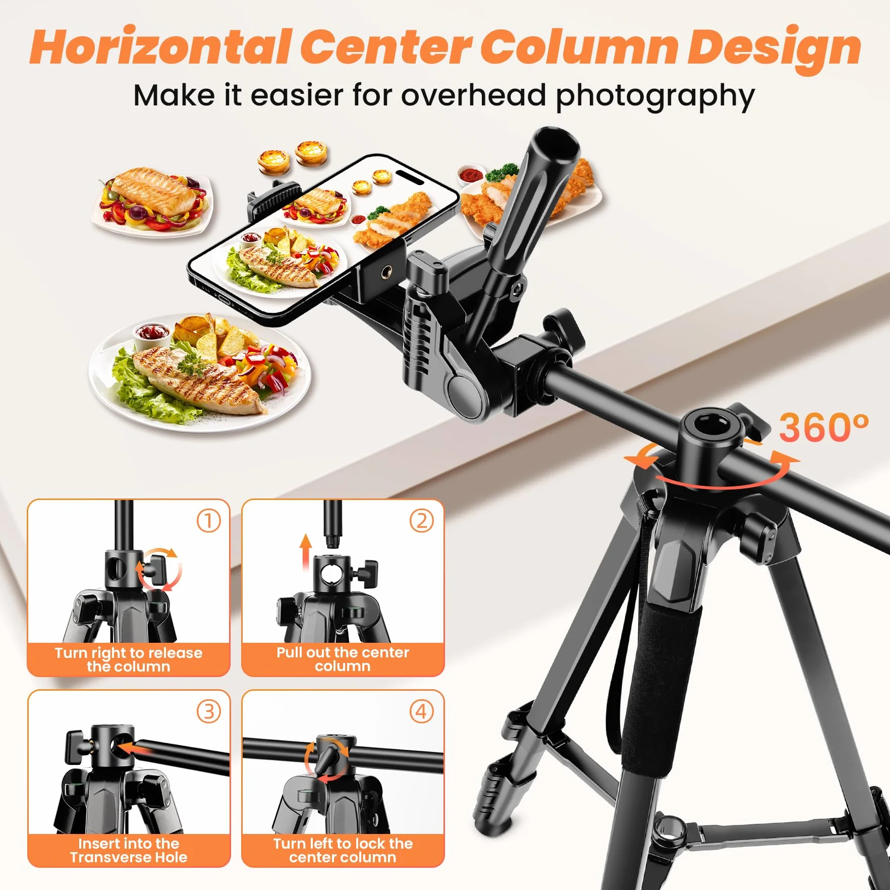 Nineigh Kamera Handy Stativ, 190cm Horizontal Stativ for Smartphone mit Fernauslöser, Leichtes Aluminium Camera Tripod mit 3 Wege Kopf, Fotostativ Kamera Reise für iPhone/Samsung/Huawei/DSLR