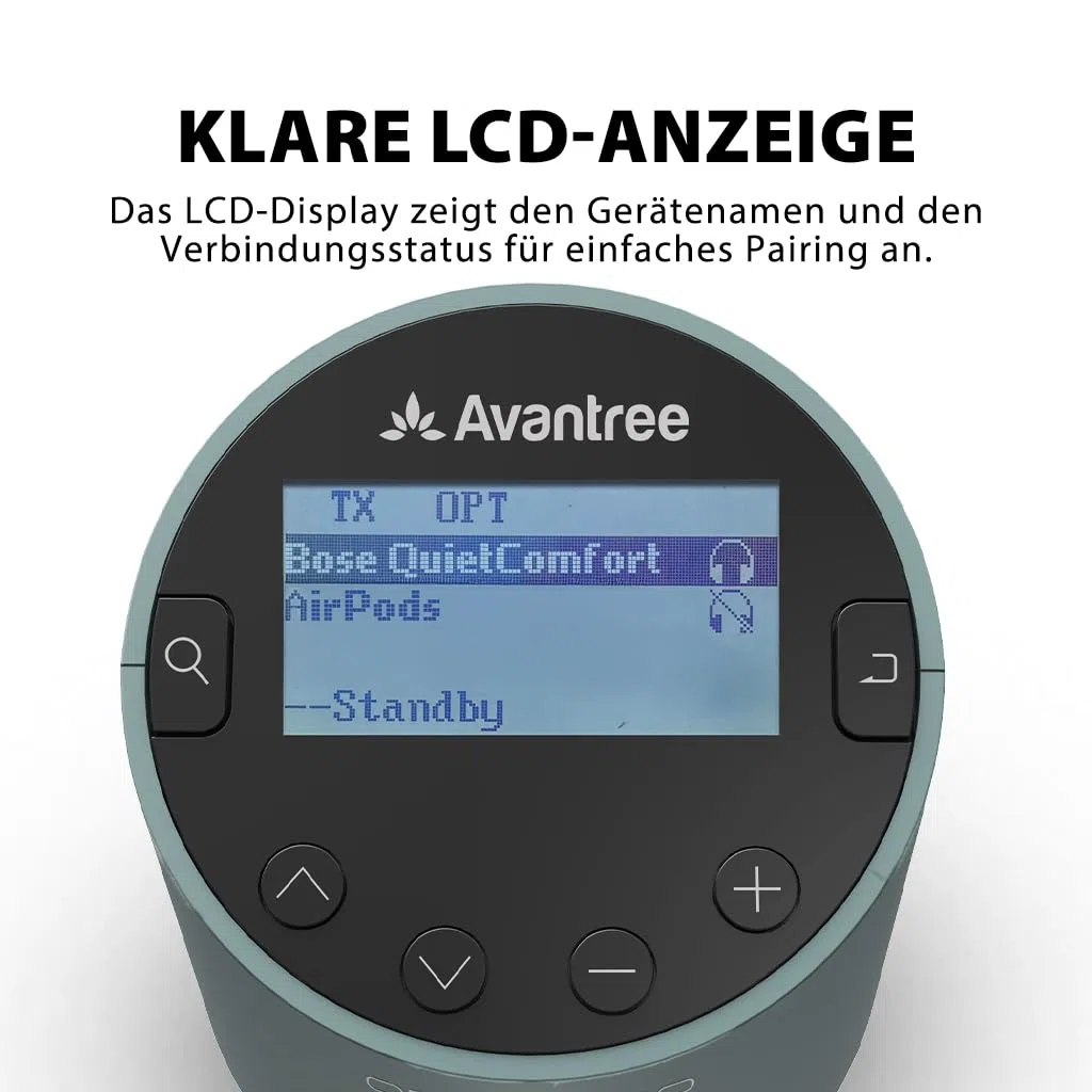 Avantree Orbit Pro - Bluetooth Audio Transmitter für TV mit Optischem oder AUX-Audioausgang (Inkl. Smart-TVs), Surround-Sound, Einfache Lautstärkeregelung für AirPods & Andere Kopfhörer