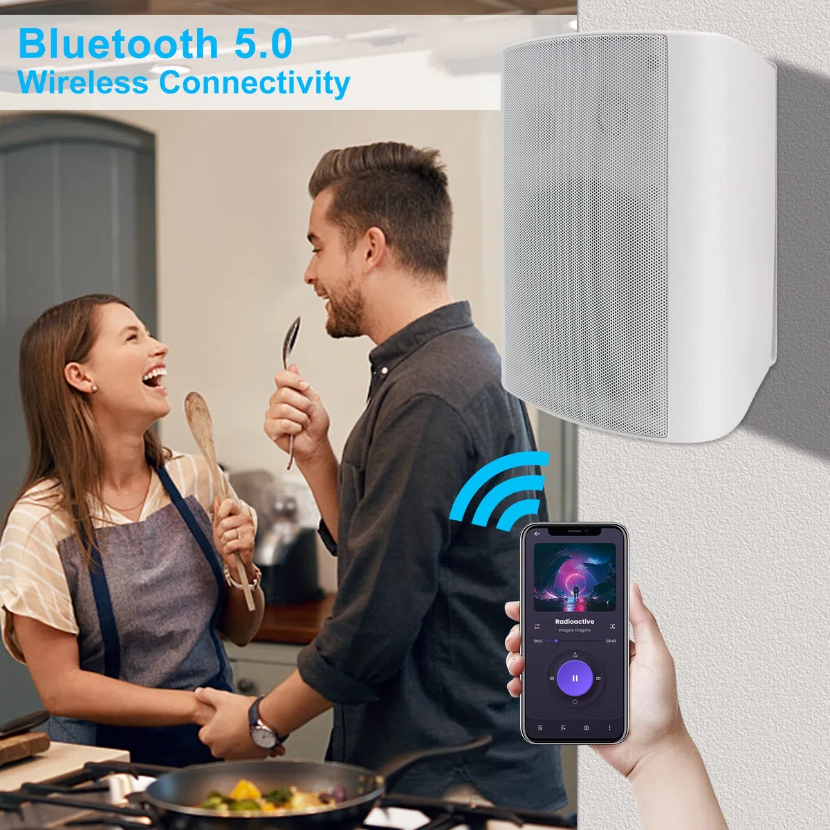 Herdio 6,5 Zoll 400 Watt Bluetooth Outdoor-Lautsprecher Wasserdicht Außenlautsprecher für Garten,Terrasse, Restaurant (Weiß)