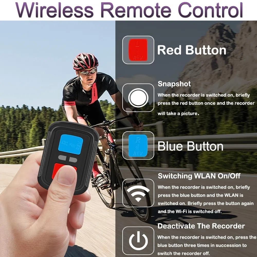 VSYSTO Fahrrad Kamera 2K Ultra High Resolution 170° Weitwinkel WDR Helm Dashcam Wasserdicht Motorrad Aktionskamera G-Sensor