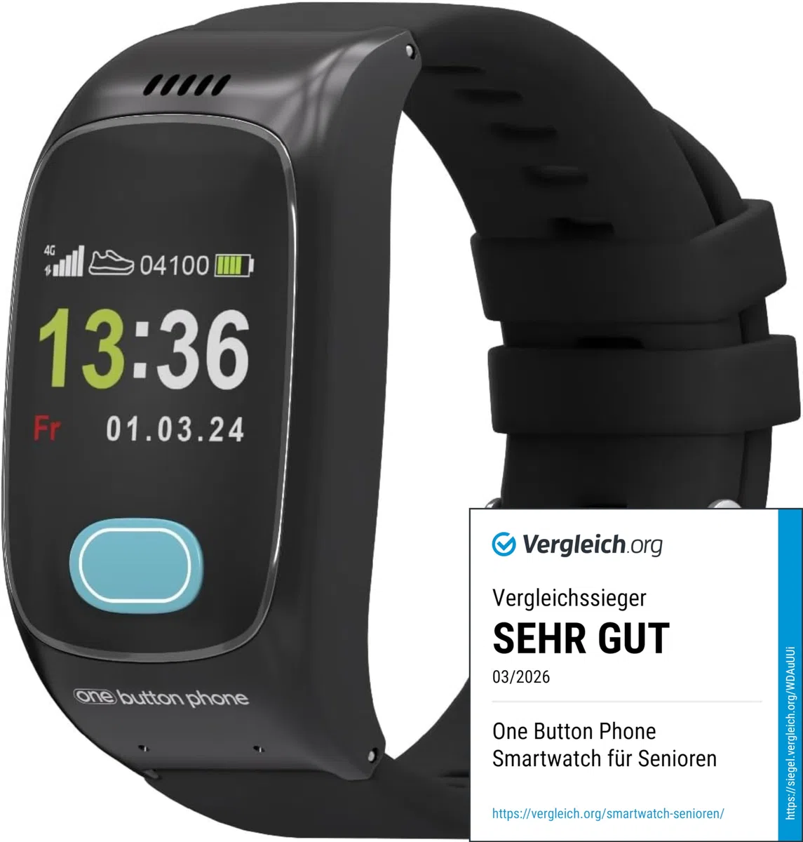 Notfall Uhr mit SOS-Notrufknopf - GPS-Ortung, Sturzerkennung, Telefonfunktion, SIM-Karte dabei, freie Tarifwahl & Kein Abo, Vitaldaten, Familien-App | GPS-Ortung, Sturzerkennung, Telefonfunktion, mit SIM-Karte aber freier Tarifwahl, Kein Abo, Vitaldaten,