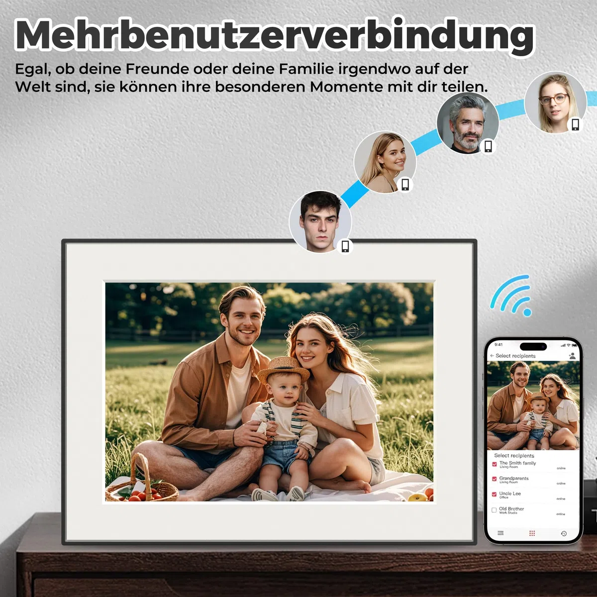 Frameo WiFi Digitaler Bilderrahmen 10,1 Zoll 32GB 1280x800 IPS HD Touch Screen Automatische Drehung