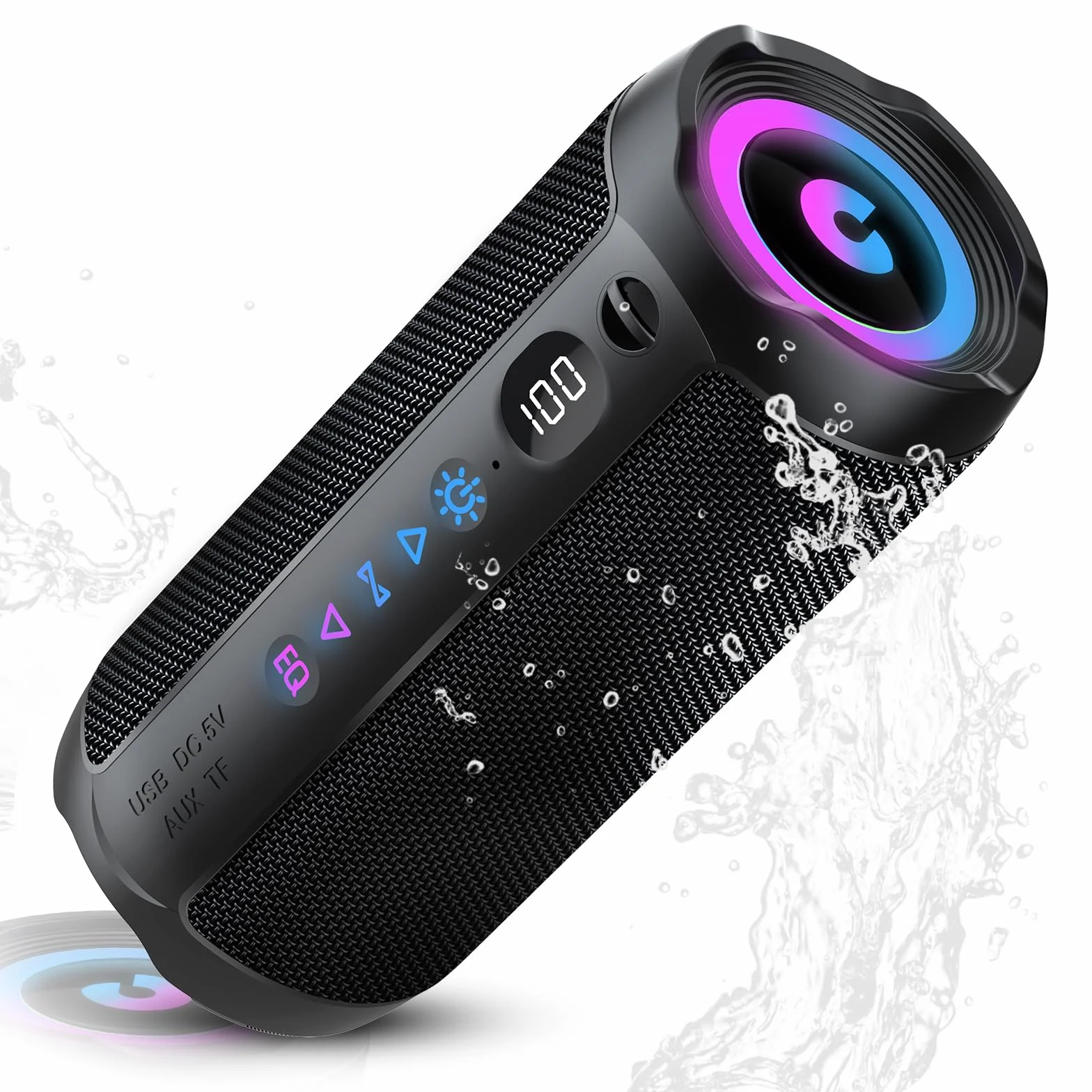 coioc Bluetooth Lautsprecher mit Licht, Bluetooth 5.4 Musikbox,25W Dual Lautsprecher, LED Anzeige & 25 Std Akku,Dualen Bass-Treibern, IPX7 wasserdicht,TWS Paarung, AUX,TF Karte,Geeignet Outdoor/Party