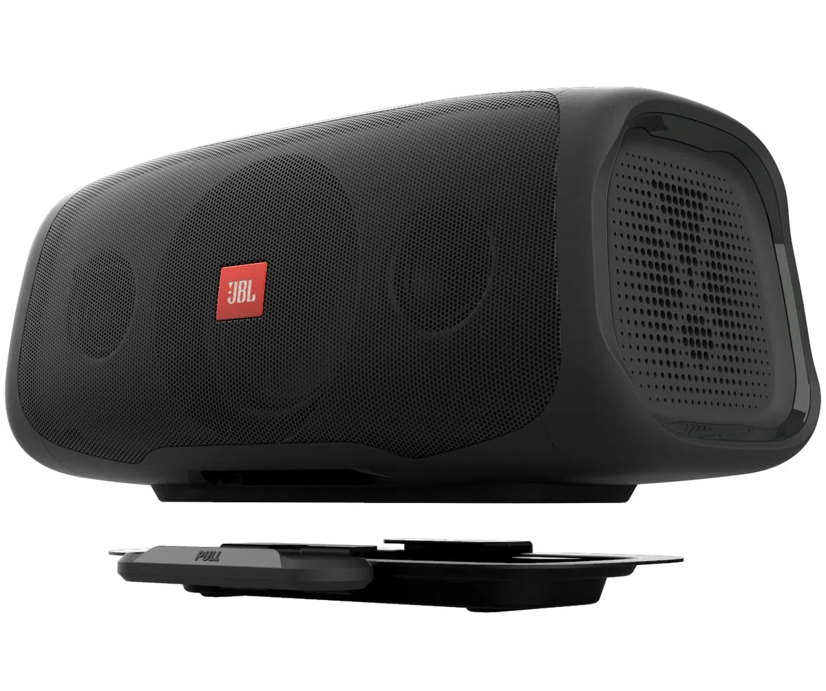 JBL BASSPRO Go Plus mit Heimladegerät - 2 in 1: Aktiv Subwoofer Auto und 200 Watt Bluetooth Lautsprecher Box Einsetzbar im Auto & zu Hause, Black