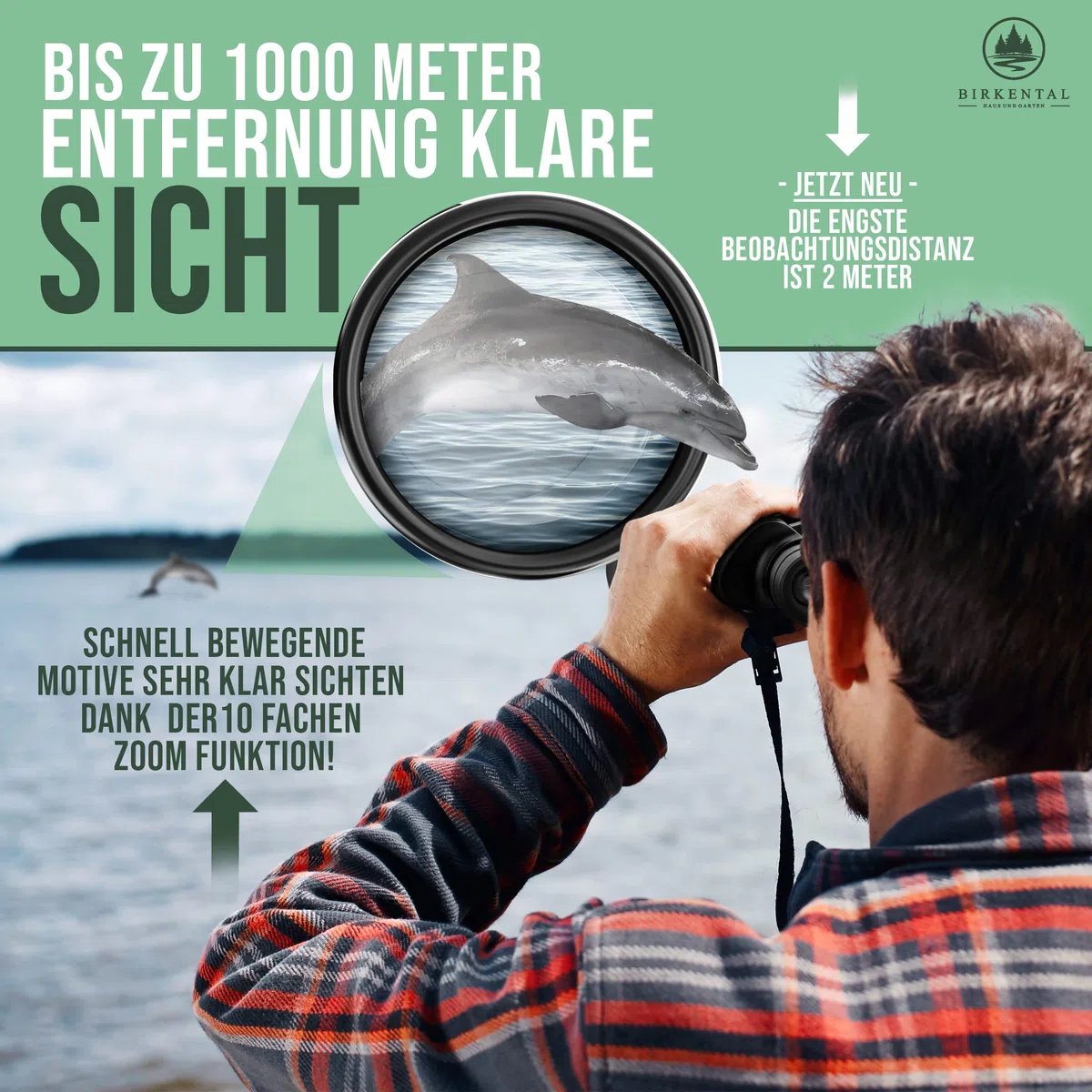 Birkental Fernglas Erwachsene 10x50 inkl. Zubehör-Anfänger und Profis-HD Zoom,wasserdicht,leicht,kompakt-auch für Brillenträger-breites Sichtfeld Feldstecher-Jagd,Vogelbeobachtung,Astronomie (Schwarz)