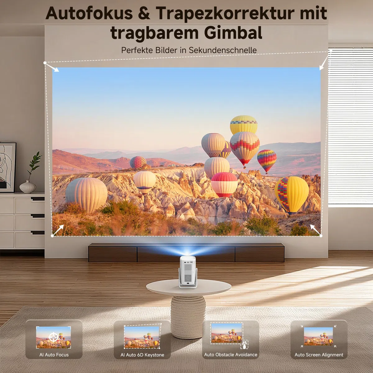 iSinbox 1200ANSI 4K Kurzdistanz Beamer mit Netflix, Dolby Audio, Autofokus & Trapezkorrektur, WiFi 6, Bluetooth 5.4, HDR10+