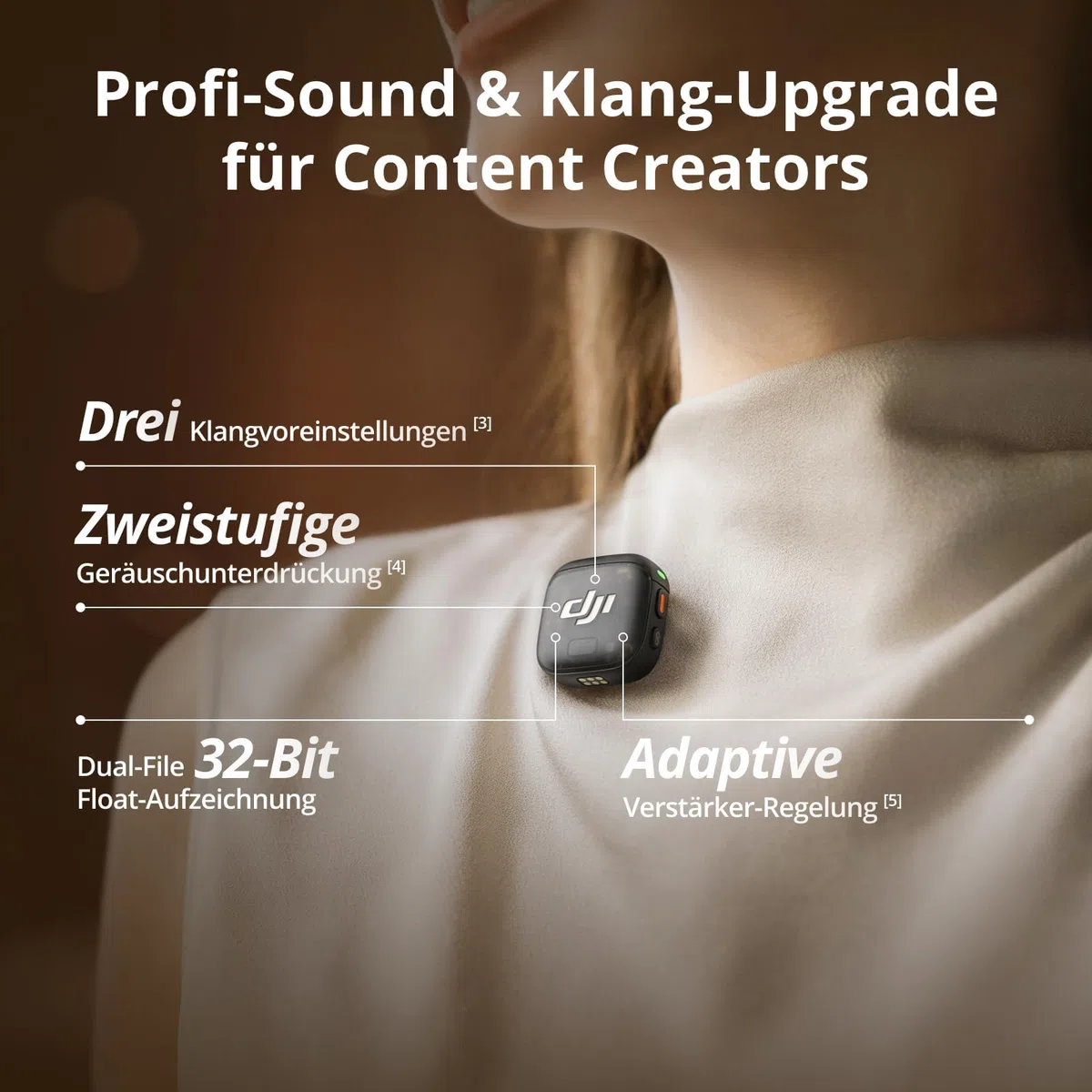 DJI Mic 3 (2 Sender, 1 Empfänger, Ladeschale), Kabelloses Lavalier Mikrofon für iPhone/Kamera/Android, Clip-on-Mikrofon für Videoaufnahmen, Tiktok, YouTube Podcast Content Creator