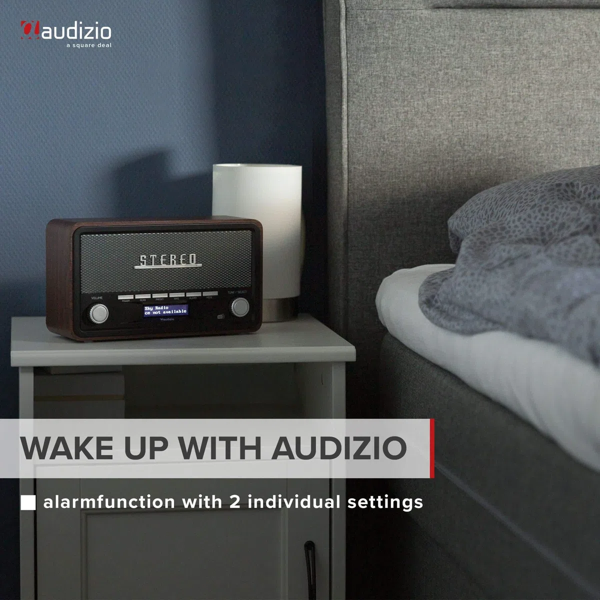 Audizio Foggia, Retro Radio, DAB Plus Radio, Bluetooth, Batterie- Netzbetrieb, Radiowecker, FM, 20 Speicherplätze, AUX, Alarm Küchenradio Vintage, Grau
