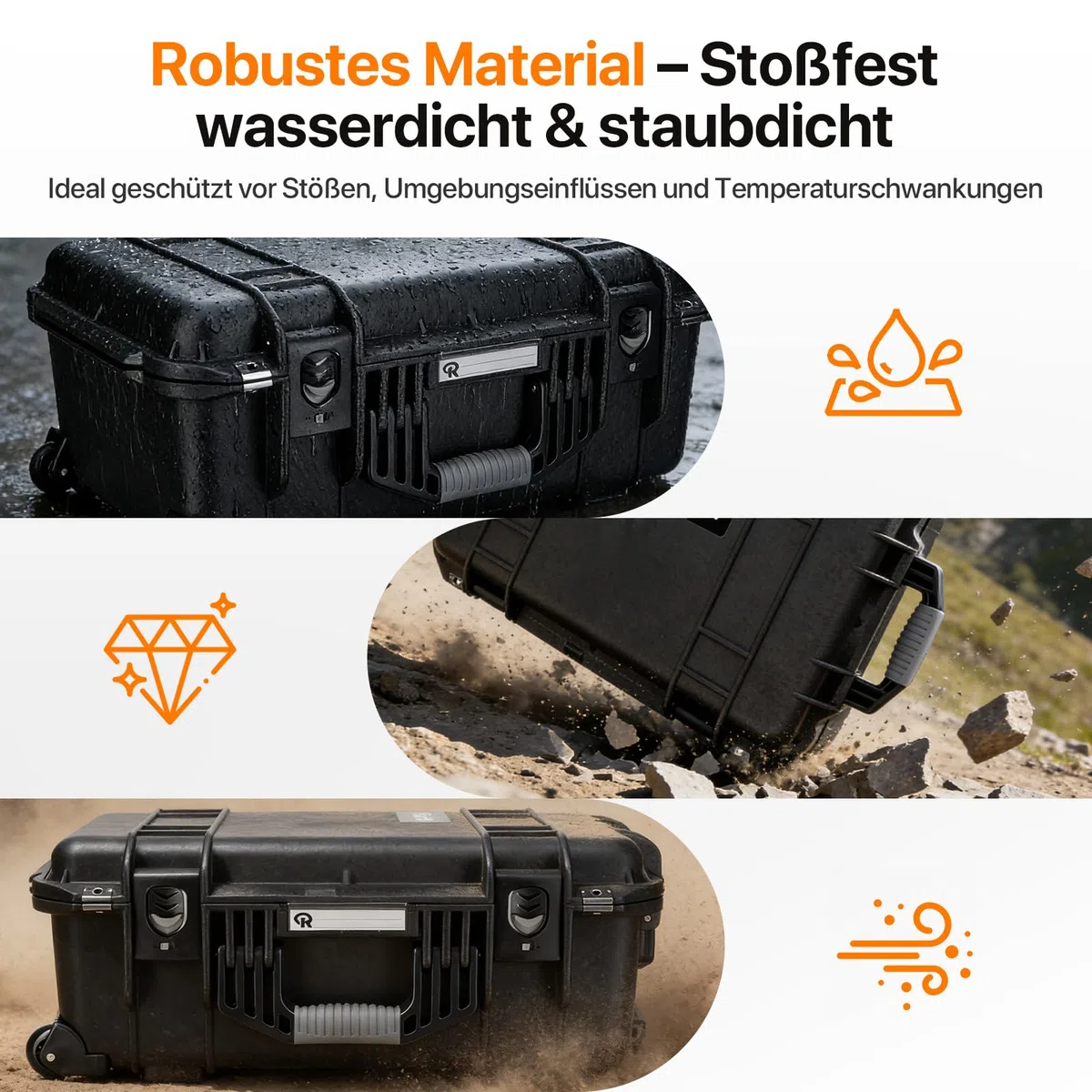 Rollei Kamera Koffer Trolley, Extrem Robuster Bruchsicherer & Wasserdichter Groß Fotokoffer mit Rollen, Outdoor Camera Suitcase Automatischer Druckregulation & Diebstahlschutz, Kamera-Koffer-Trolley