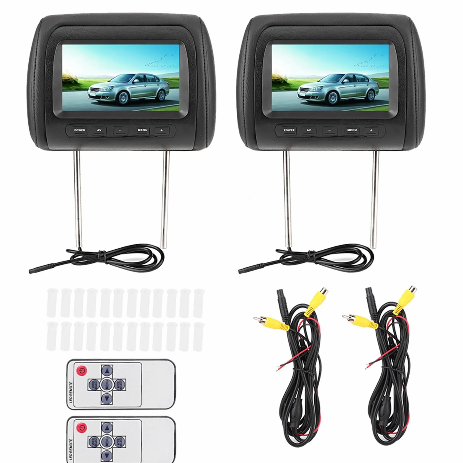 Pyhodi 7-Zoll-Auto-Kopfstützen-LCD-Display, 2 Stück 16:9 800 X 480 Breitbild, Unterstützt 2 Videoeingänge, Universeller Auto-Kopfstützen-Monitor mit Kabelloser Fernbedienung, Einfache