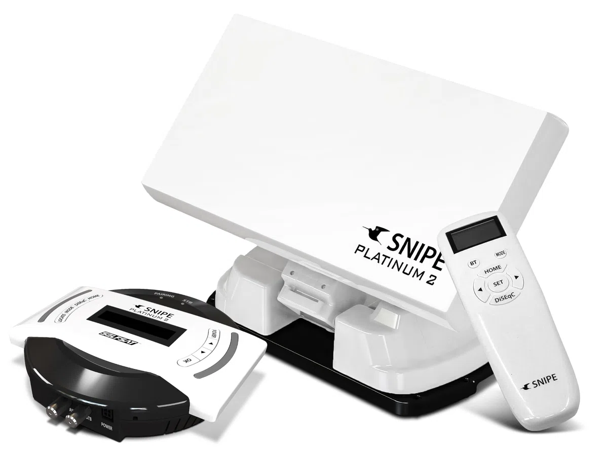 Selfsat Snipe Platinum 2 - Single - Vollautomatische Satellitenantenne, Campingantenne mit BT Fernbedienung und iOS/Android Steuerung, GPS, Flachantenne, PLL-LNB