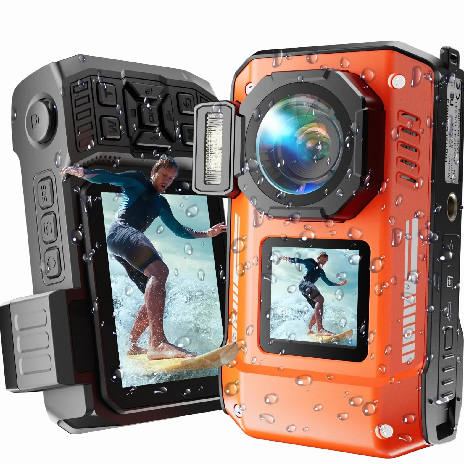 MaxMango Digitalkamera, 8K & 33FT Unterwasserkamera mit 64GB, 2.8'' Doppelte Bildschirme Selfie wasserdichte Staubdichte stoßfest Kompakte für Kinder Teenager Anfänger Erwachsene(Orange)