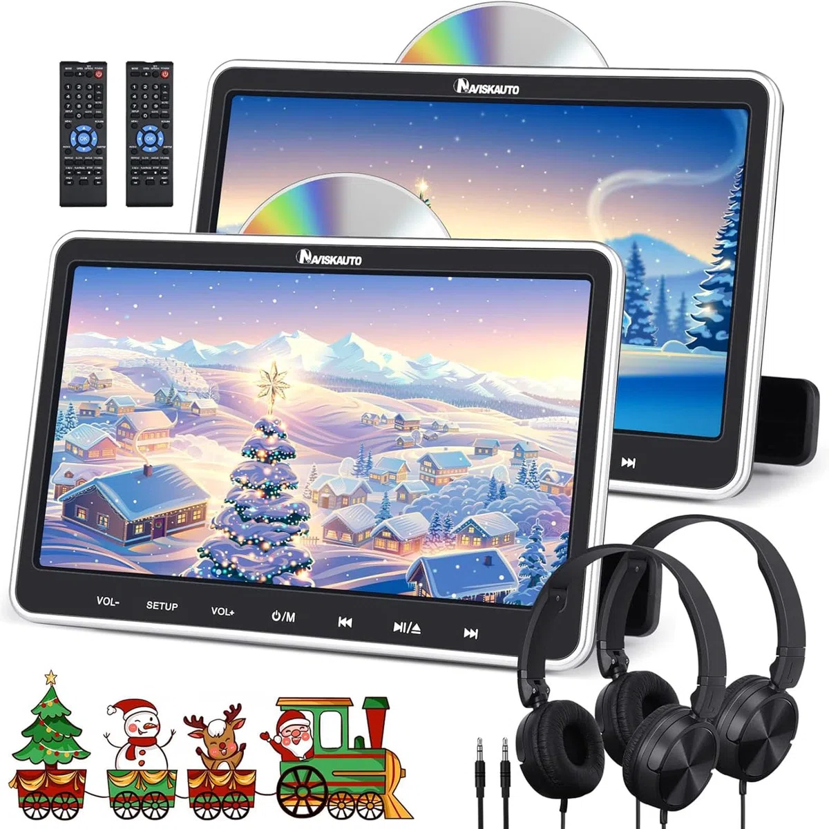 NAVISKAUTO 10,1" DVD Player für Auto Tragbarer DVD Player 1080P HD TFT Bildschirm FM Kopfstütze Monitor Memory HDMI SD USB mit IR Kopfhörer 12V (10 Zoll)
