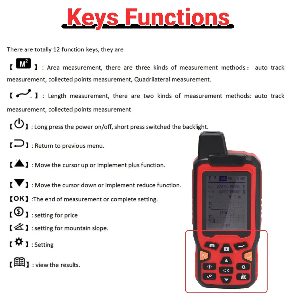 Landflächenmesser Handheld-GPS-Navigationsflächenmesser mit 2,4-Zoll-LCD-Display für die Anzeige der Flächenlänge in Echtzeit