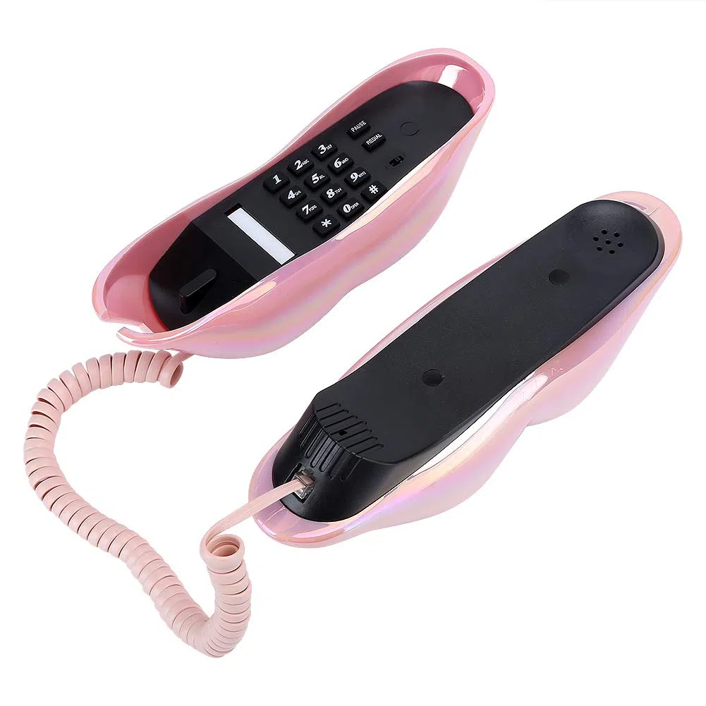 VBESTLIFE Schnurgebundenes Telefon, mundförmiges Lippen-Telefon Desktop-Festnetztelefon mit klarem Ton und Nummernspeicherfunktion für Zuhause, Büro (Purpur Rosa)