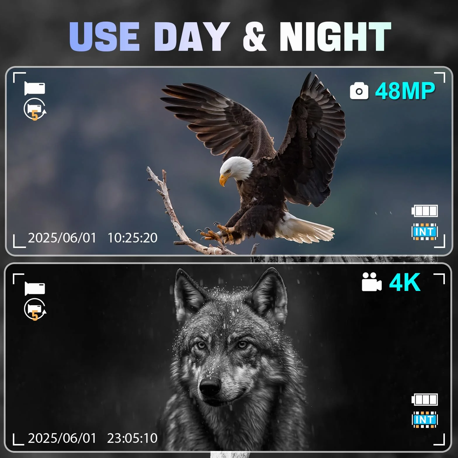 4K 48MP Nachtsichtgerät, 2.4" HD Digital Infrarot Fernglas Nachtsicht mit 7 Stufen Infrarot, 2500mAh Wiederaufladbares, 8X Digitalzoom für Wildtierbeobachtung, Camping