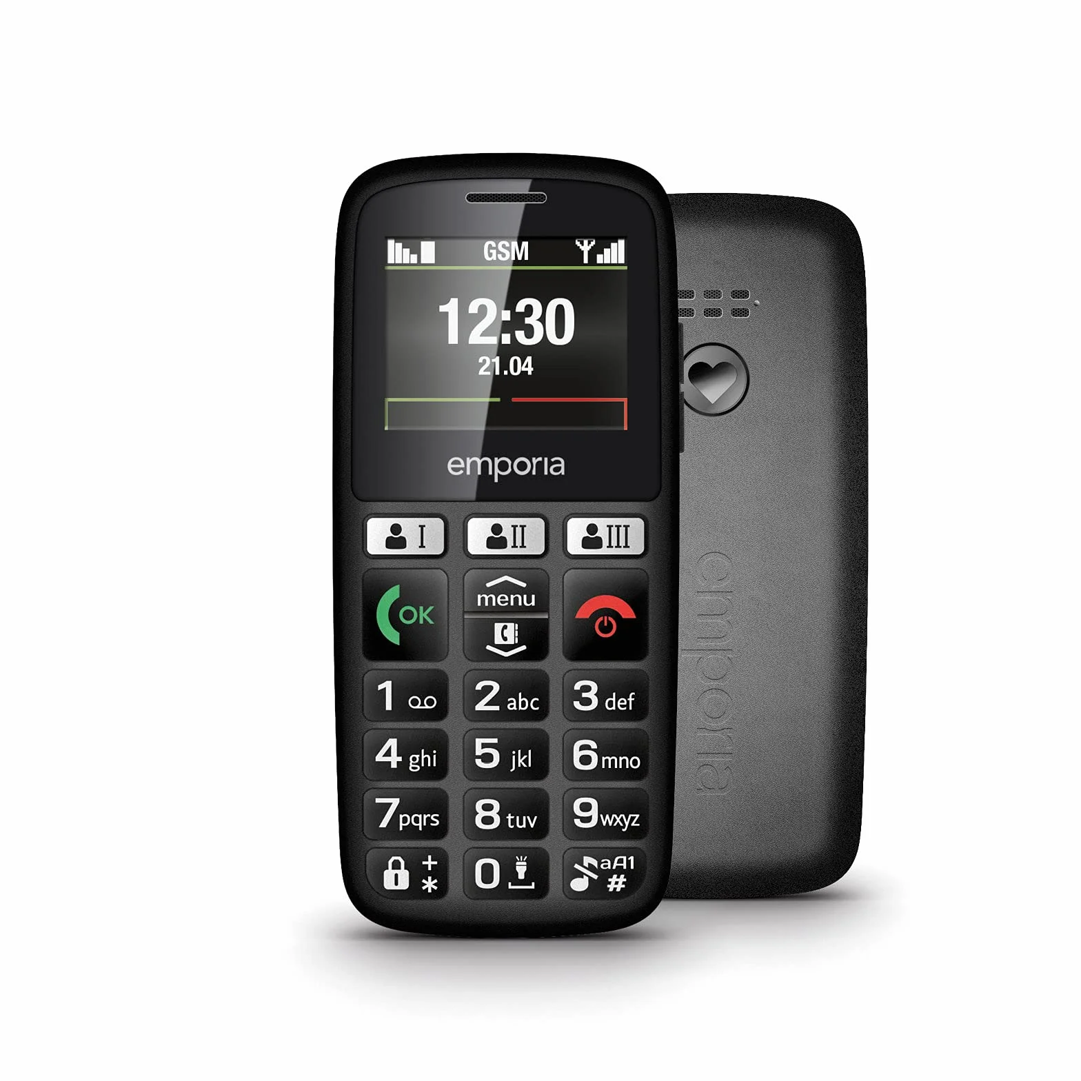 Emporia Happy Handy für Senioren, robust und hochwertig, hohe Lautstärke, Farbdisplay, Bluetooth, 3 Schnellanruftasten, große Tasten beleuchtet, Ladestation, Schwarz (Italien)