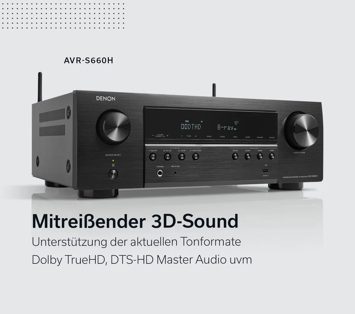 Denon AVR-S660H 5.2-Kanal AV-Receiver, 8K HDMI, Dolby Surround, Bluetooth, WLAN, AirPlay 2, HEOS, Schwarz