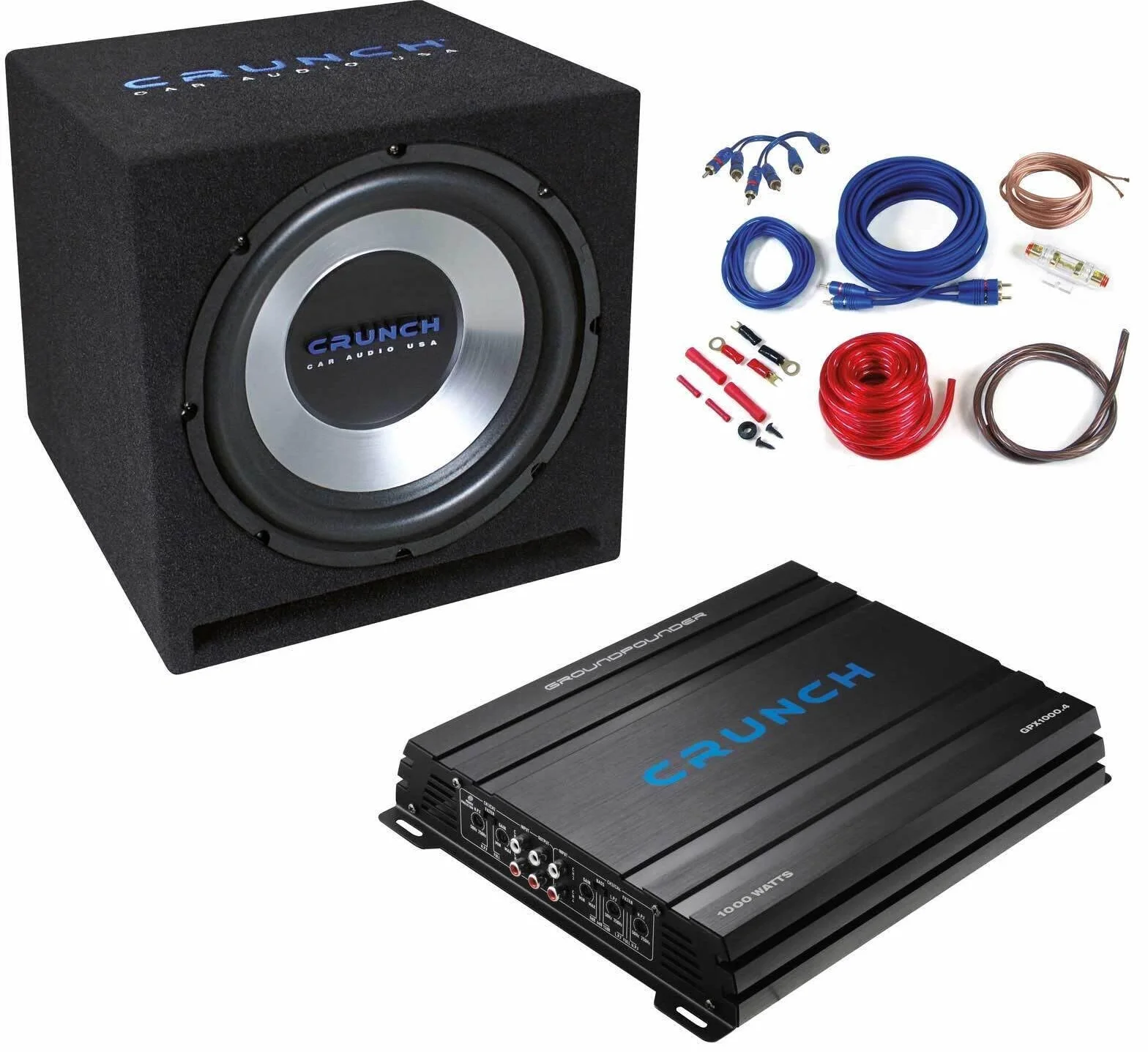 Crunch CBP1000 Bass Pack für Auto mit 30cm Subwoofer 4-K Verstärker & Kabel-Kit - 300mm Subwoofer im Gehäuse
