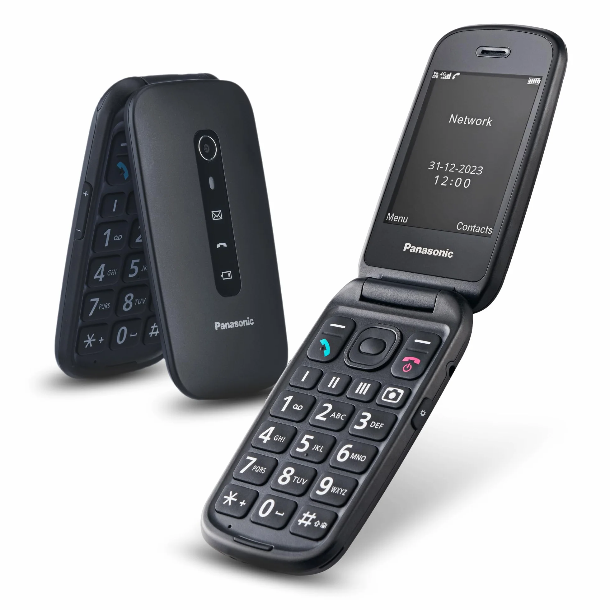 Panasonic KX-TU550EXB 4G Essentials Clamshell Mobile Phone for Seniors, 1.2 MP Camera, Large 2.8-inch Display, 300 Hours Standby Time, Black