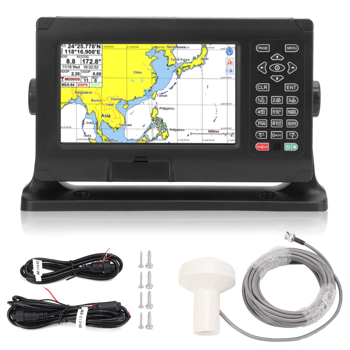 Marine-GPS-Einheiten, Tiefenmesser für Boote, 8-Zoll-Fischfinder-Kartenplotter mit hoher Genauigkeit, GPS-Bds, wasserdichter Keyed Assist-Kartenplotter für Marine + Auto