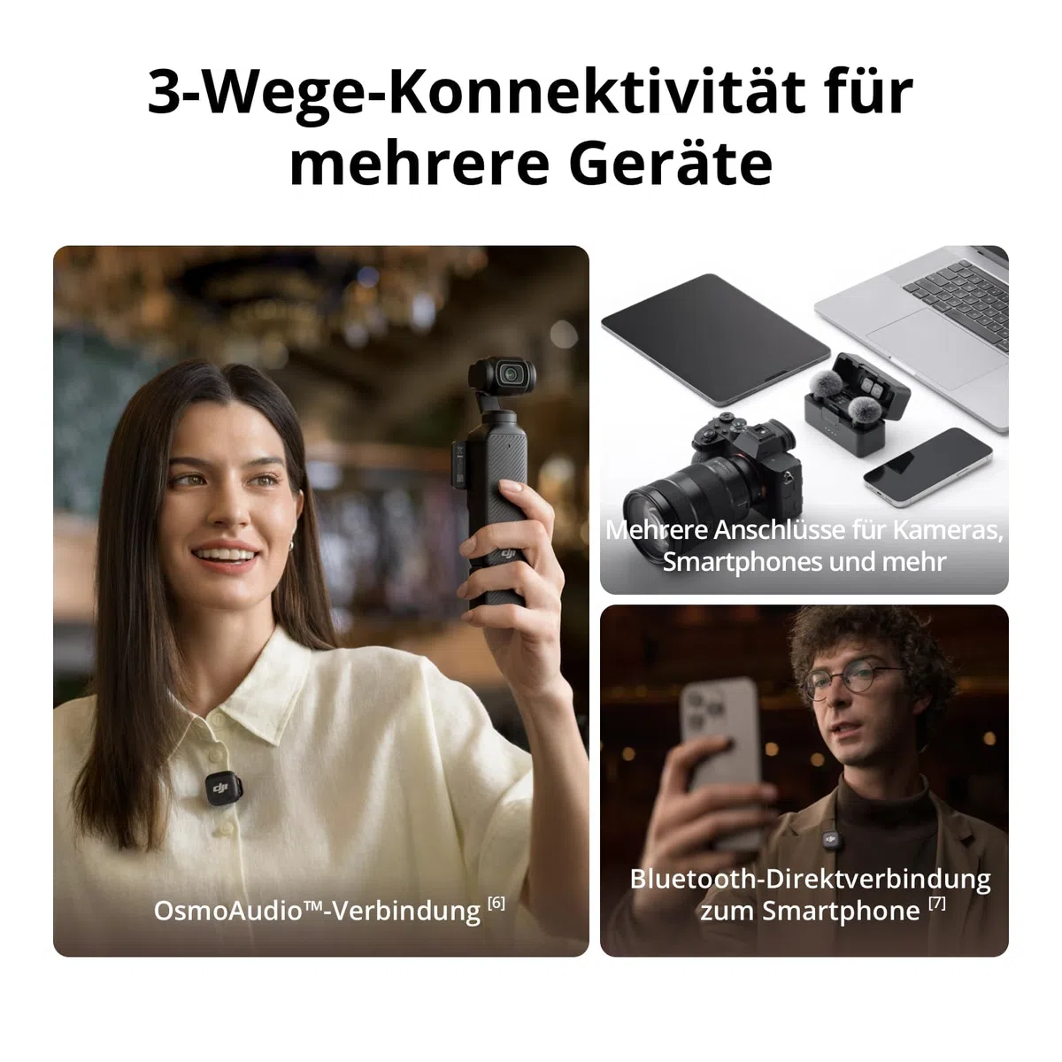 DJI Mic 3 (2 Sender, 1 Empfänger, Ladeschale), Kabelloses Lavalier Mikrofon für iPhone/Kamera/Android, Clip-on-Mikrofon für Videoaufnahmen, Tiktok, YouTube Podcast Content Creator
