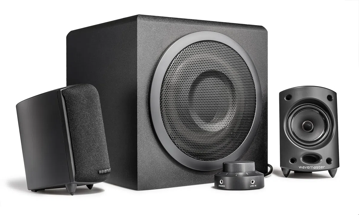 Wavemaster MOODY 2.1 Lautsprecher System (65 Watt) Aktiv-Boxen Nutzung für TV/Tablet/Smartphone/PC schwarz (66202)