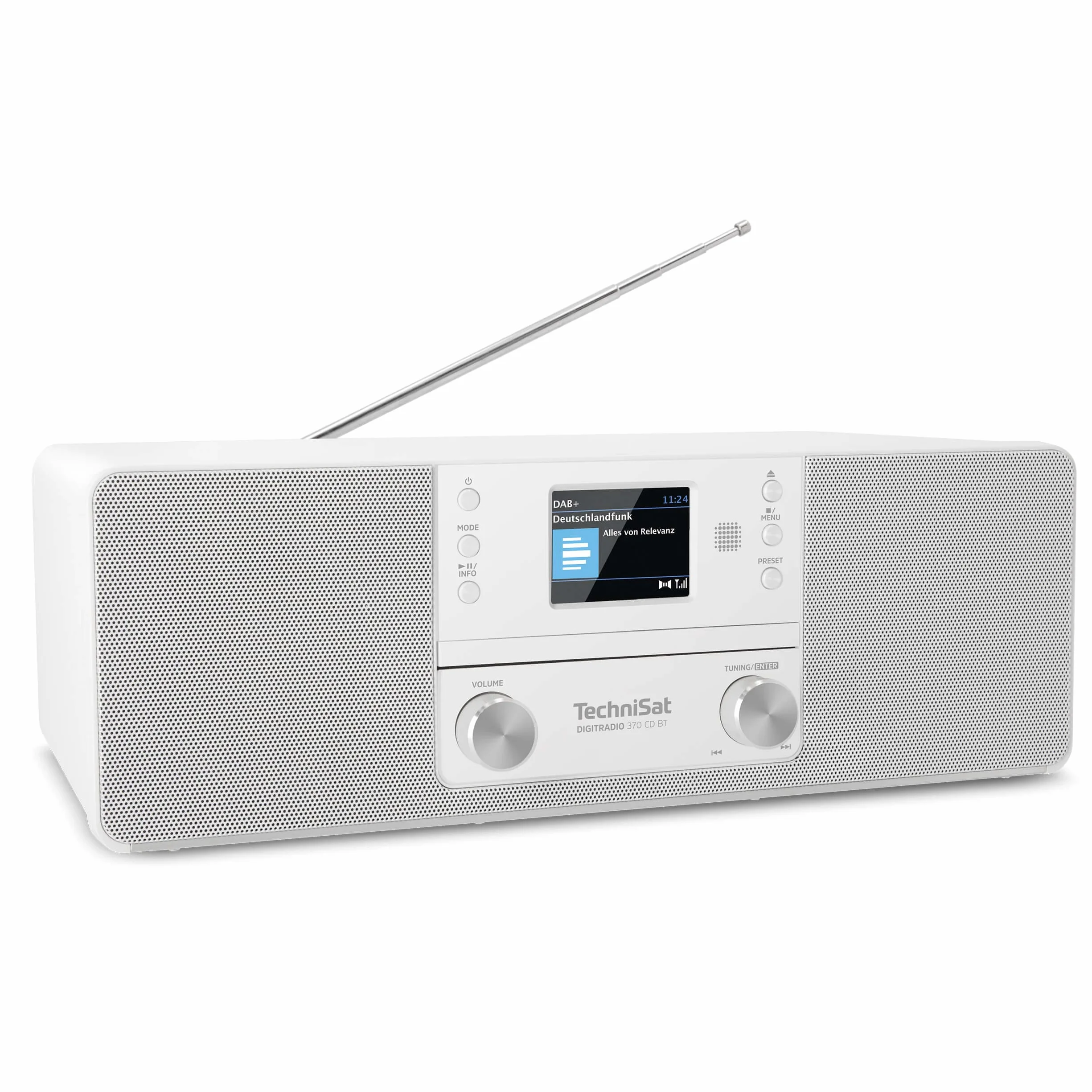TechniSat DIGITRADIO 370 CD BT - Stereo Digitalradio (DAB+, UKW, CD-Player, Bluetooth, Farbdisplay, USB, AUX, Kopfhöreranschluss, Kompaktanlage, Wecker, 10 Watt, Fernbedienung) weiß