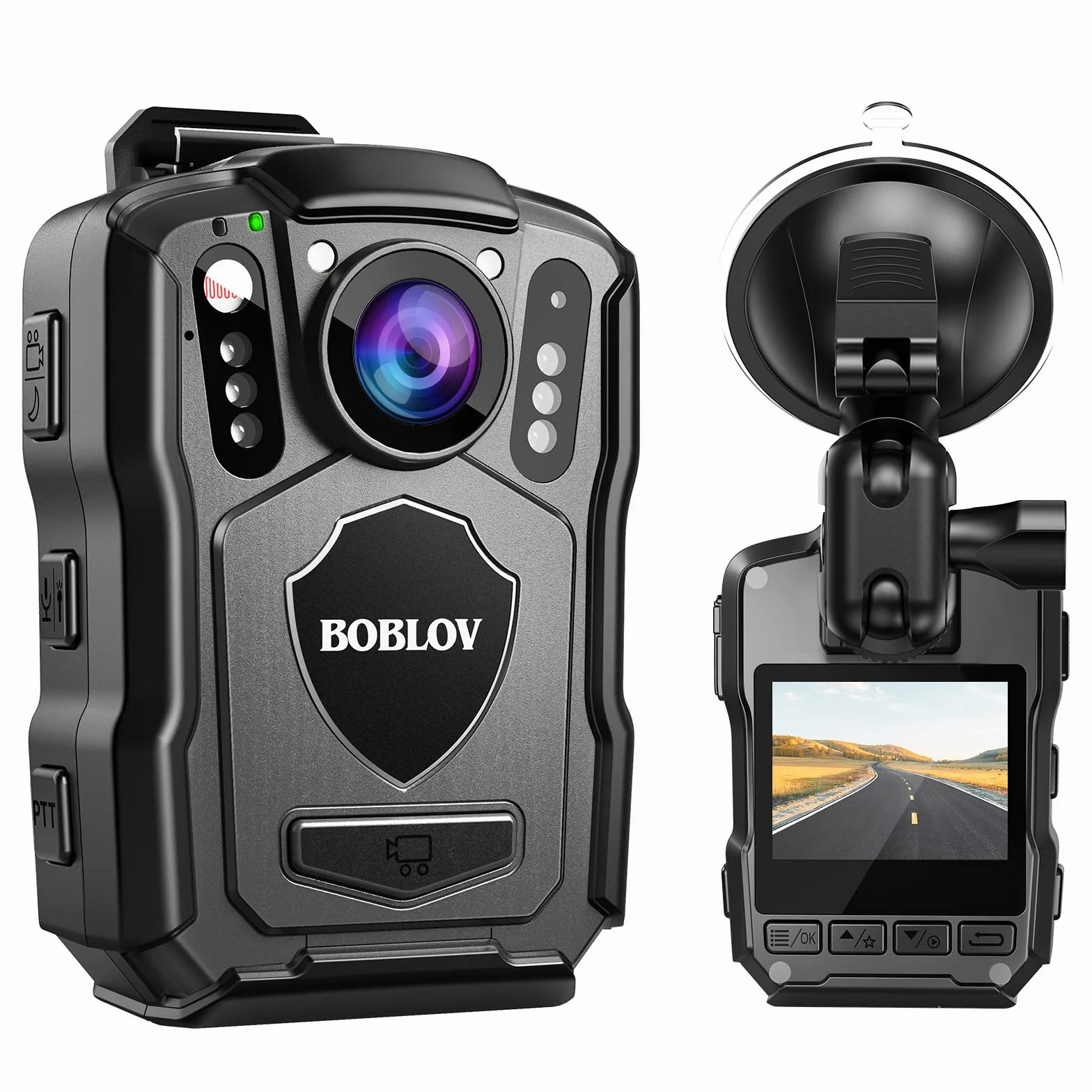 BOBLOV M5 256GB 2K Körperkamera mit Audio, 1440P GPS Police Body Cam für Strafverfolgungsbehörden, 4200 mAh Batterie, IP67 wasserdicht, Dash Cam für Autos mit Saugnäpftassenhalterung