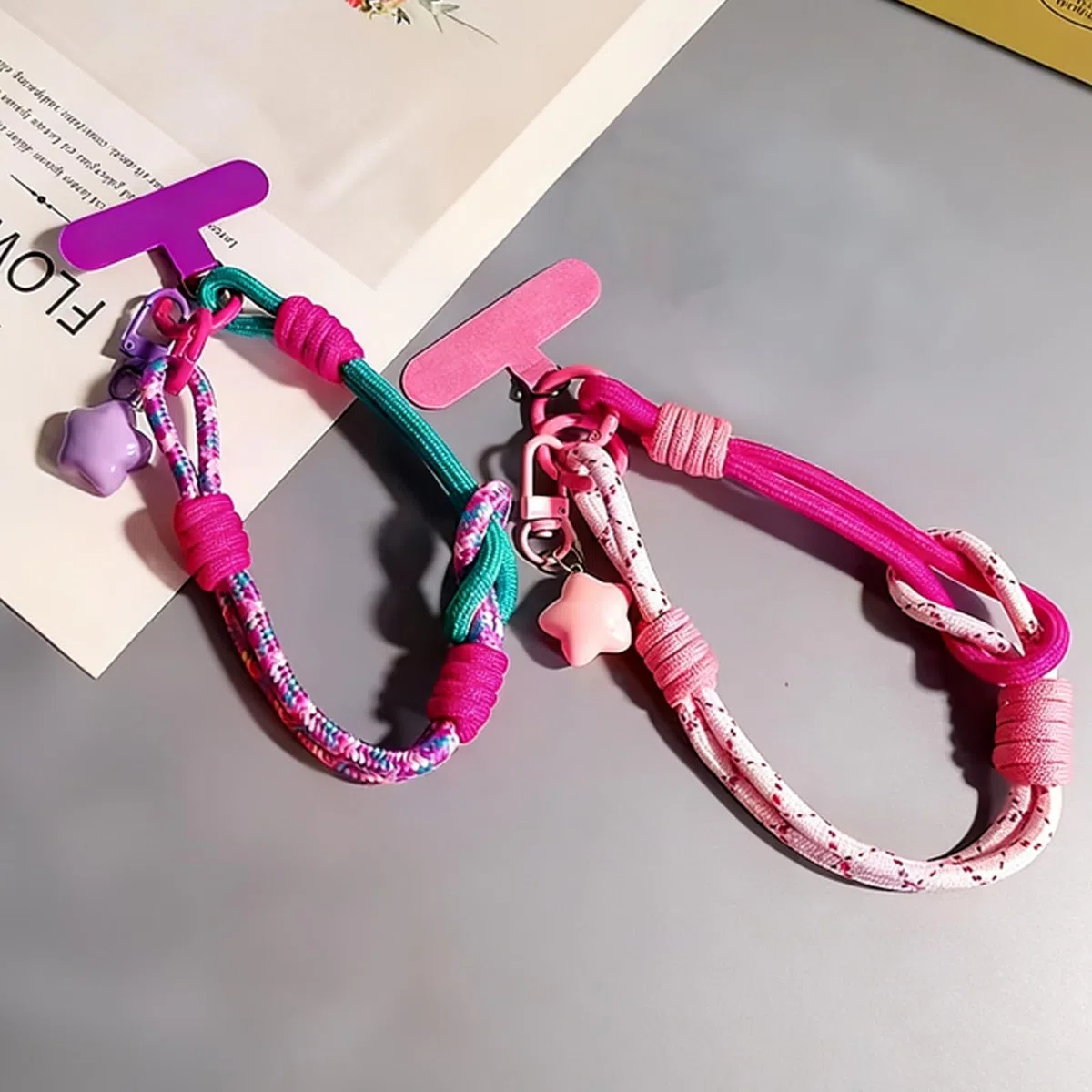 Farbblockierung Handykette Kurz Handyband Universal Rosa Handyanhänger, Gewebt Phone Strap Lanyard Handschlaufe Handy Handyschmuck für Handyhülle Keychain
