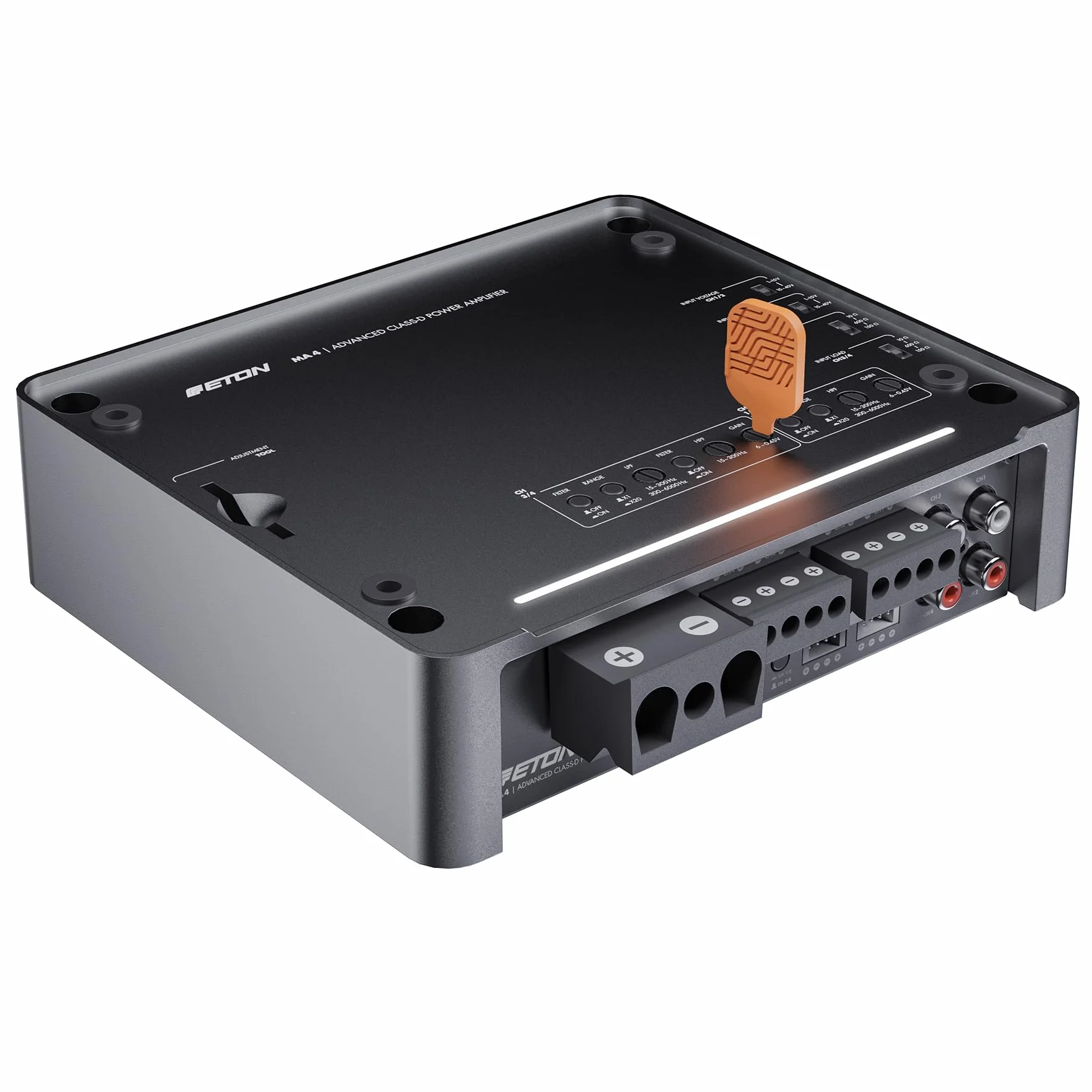 ETON MA 4 – kompakter 4 Kanal Verstärker, leistungsstarke digitale Mini Endstufe für Autos und Reisemobile, Class D Amp mit 4 x 105 W