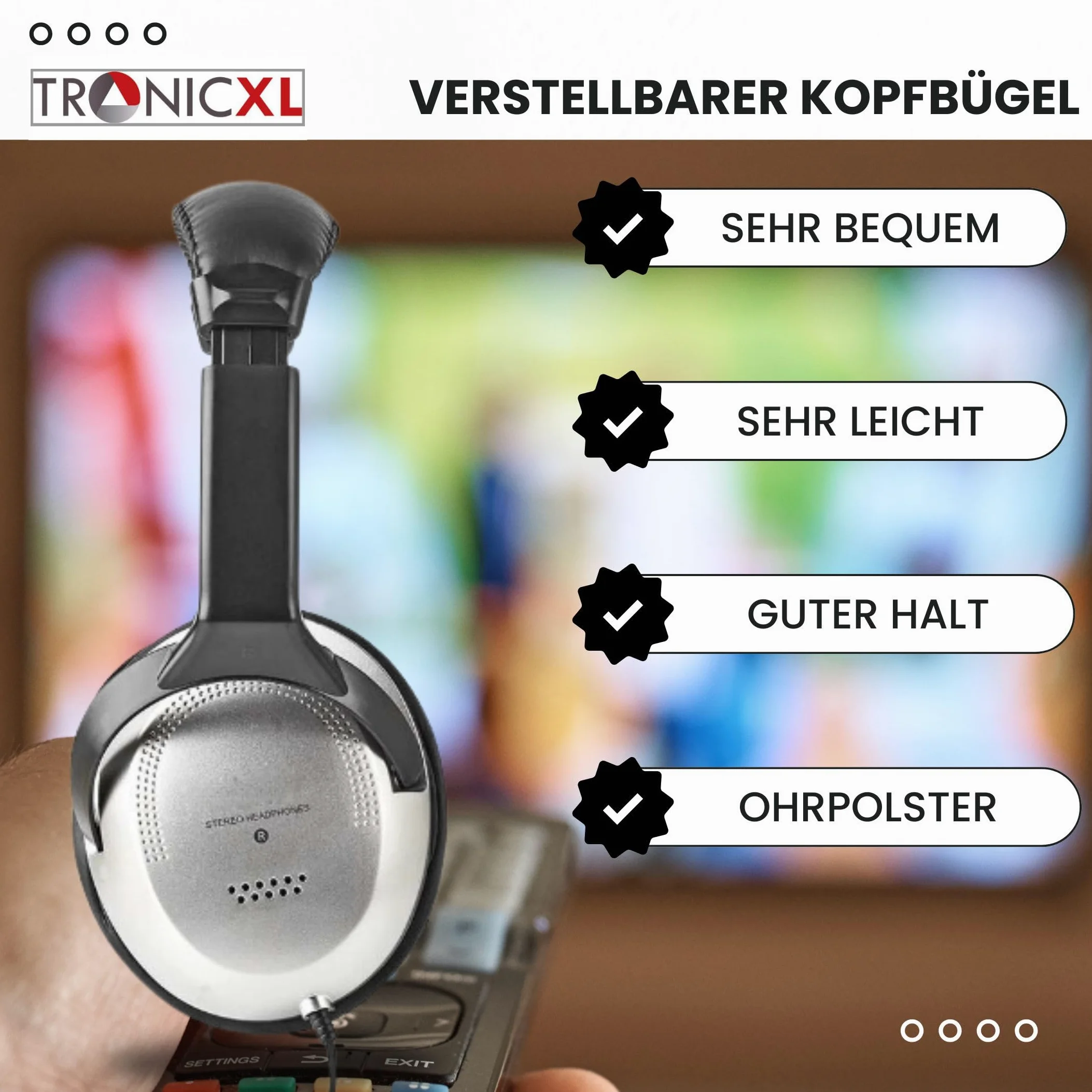 TronicXL Fernsehkopfhörer Stereo 6m Kabel kompatibel Sony LG Panasonic Grundig Samsung