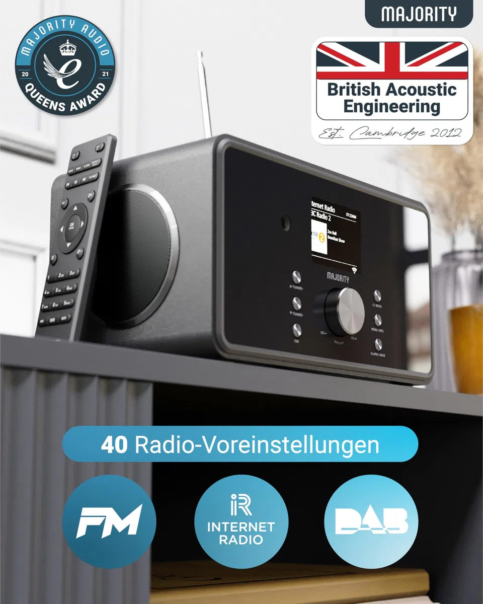 Internetradio WLAN | DAB Radio mit Bluetooth | Küchenradio 100 Watt 2.1-Lautsprecher mit Subwoofer | DAB Plus Radio | Internet Radios | Digitalradio DAB Plus mit Fernbedienung | MAJORITY Bard