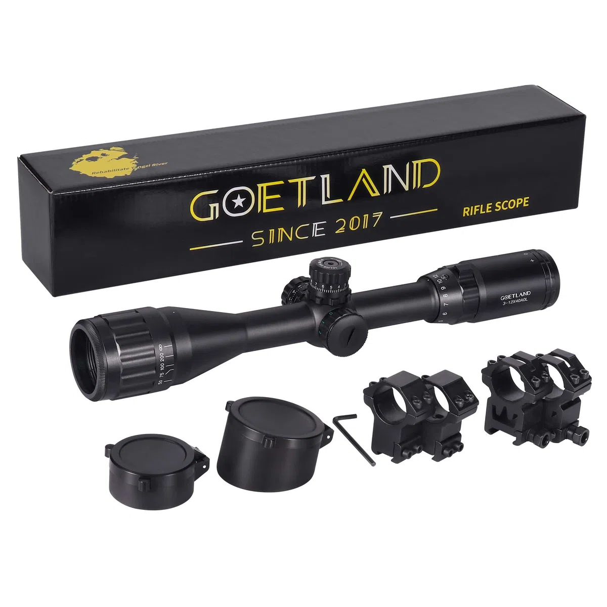 Goetland Gewehr Zielfernrohr 3-12x40 AO Airsoft Rot Grün Fadenkreuz mit Montage Ringe SFP für Taktische Jagd Armbrust Luftgewehr Sportschützen