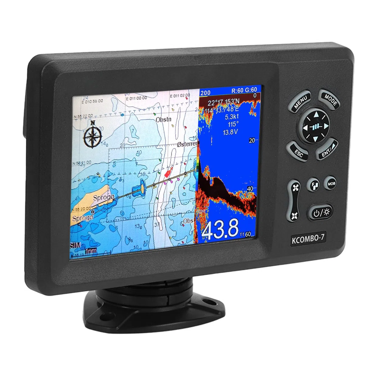 7-Zoll-Marineplotter mit Integriertem Fischfinder, Farbigem LCD-Display, IP66-Schutz, für die Seenavigation