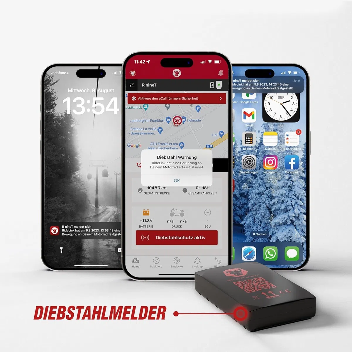 GPS Tracker Motorrad RideLink WingMan 4G | Live Tracking und Diebstahlmelder | Inklusive Motorrad Navigation, Routenplaner und Community | Robust, IP54 Wasserdicht und Staubdicht | made in Germany