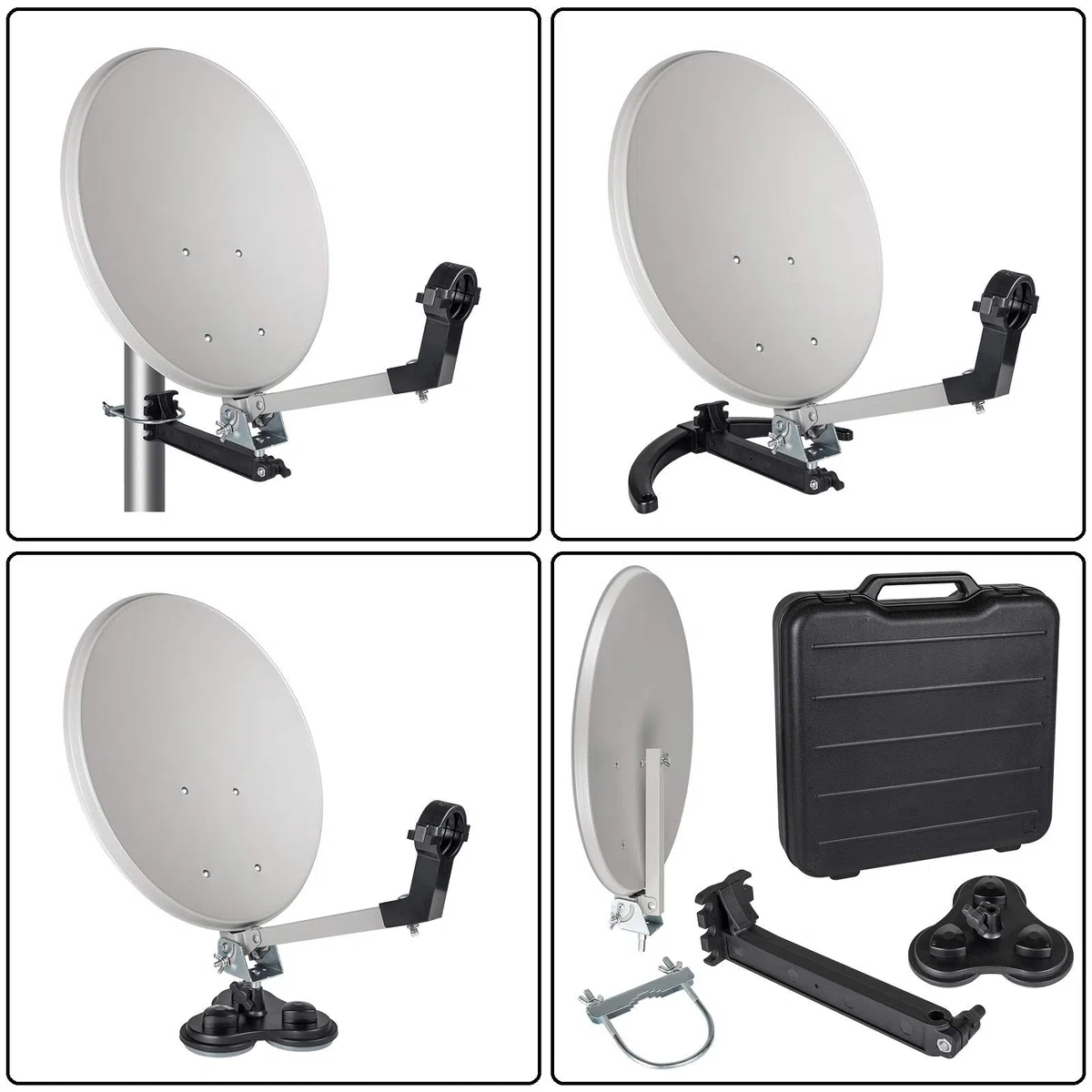 Camping SAT Koffer Schüssel mit HD Single LNB und 10m Kabel + Dreibein Stativ bis 100cm (Mobile Sat Anlage 1 Teilnehmer) Set