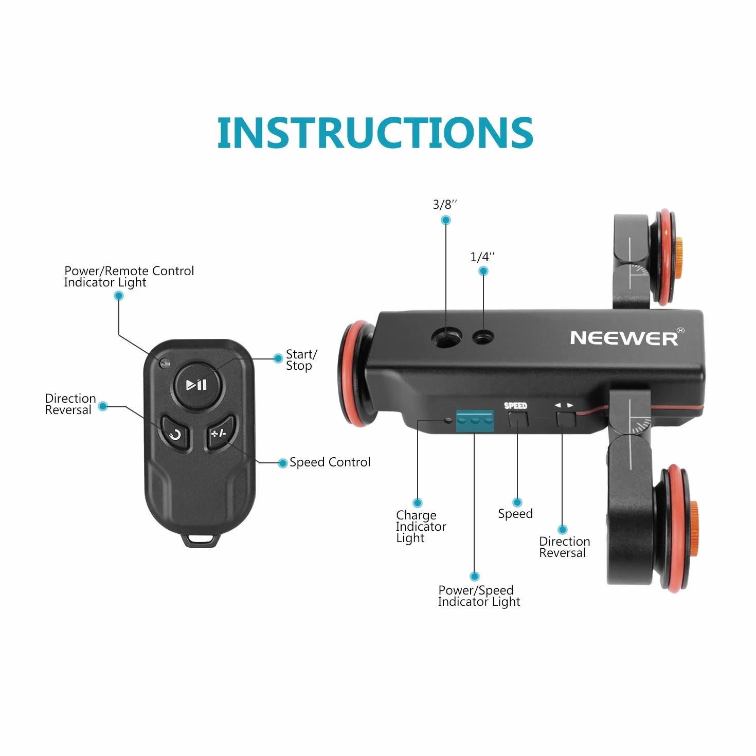 NEEWER 3 Räder Drahtloser Videokamera Stativ Dolly,3 Gang Motorisierte Elektrische Schiene Dolly Auto mit Fernbedienung,Kompatibel mit DSLR Kamera Camcorder Gopro iPhone Smartphone(Schwarz)