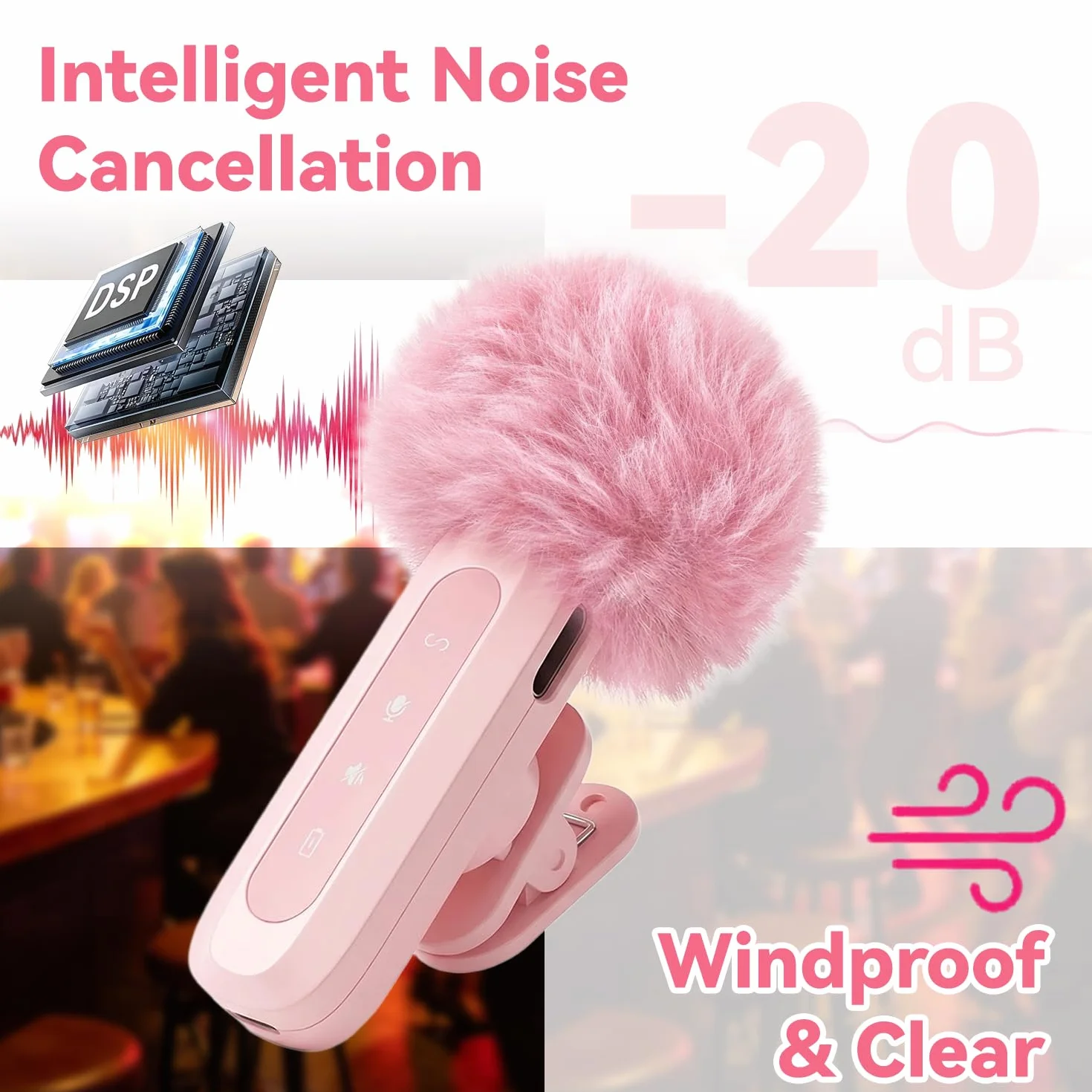 Wireless Mini Lavalier Lapel Microphone for iPhone iPad iOS Devices - Noise Reduction Lapel Mic for Recording, Clip on Mic, for Video YouTube Tiktok Podcast Vlogging (Pink)