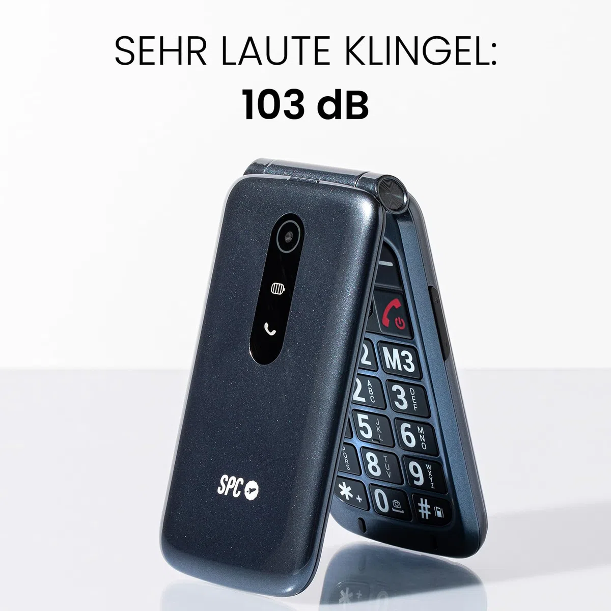 SPC Stella 3 - 4G Seniorenhandy mit Klappcover | Menü und große Tasten | Notruftaste, Remote-Konfiguration, hörgerätekompatibel und 103dB Lautstärke | Ladestation und 3 Direktspeicher - Schwarz