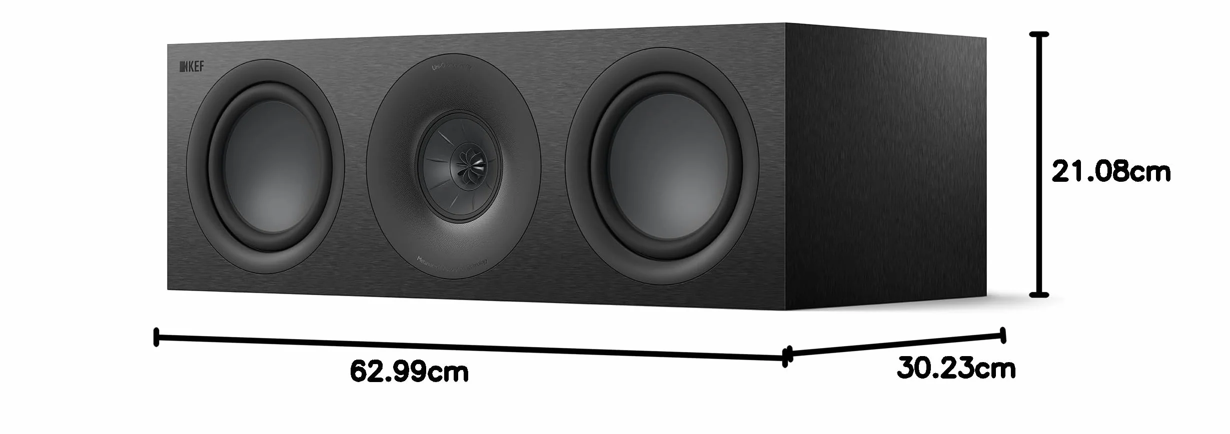 KEF Q6 Meta passiver Center- / LCR-HiFi-Lautsprecher, Satin Black | Musik | TV & Heimkino | Gaming | Geschlossene 3-Wege-Box | 10 cm Uni-Q-Treiber mit MAT | Zwei 16,5 cm Tieftöner