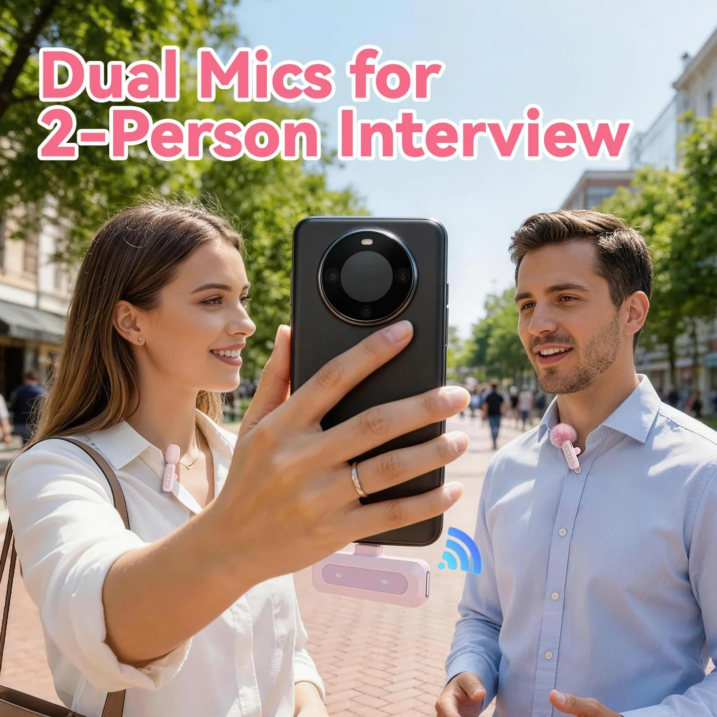 Wireless Mini Lavalier Lapel Microphone for iPhone iPad iOS Devices - Noise Reduction Lapel Mic for Recording, Clip on Mic, for Video YouTube Tiktok Podcast Vlogging (Pink)