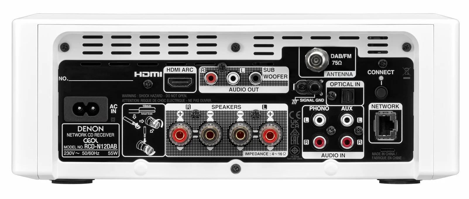 Denon RCD-N12DAB Kompaktanlage, HiFi Verstärker, CD-Player, Internetradio, Musikstreaming, HEOS Multiroom, Bluetooth und WLAN, AirPlay 2, Alexa Kompatibel, 2 Optische TV-Eingänge, DAB+ Radio