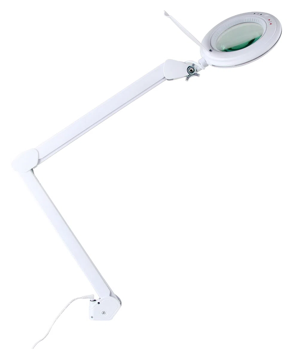 Showlite LL-6095D-Pro LED Lupenleuchte Set 9W 3/5 Dioptrien (dimmbar, 127 mm Linsen, 60 SMD LEDs, Rollenstativ, Tischklemme) weiß