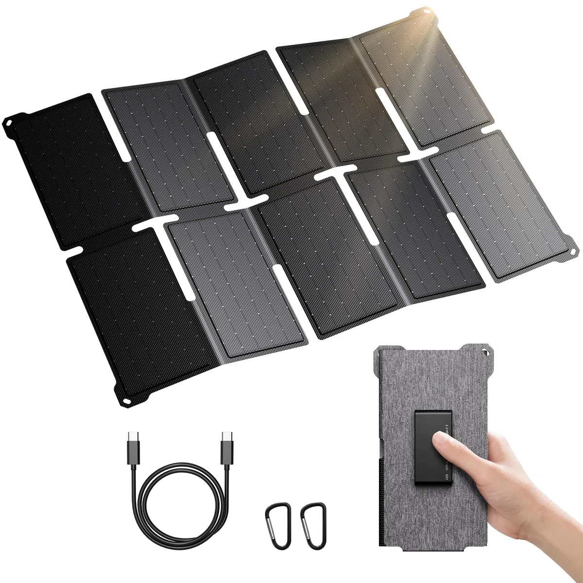 BigBlue Tragbarer 35W Tragbar Solar Ladegerät mit Schnellladung USB-A und PD 25W USB-C für Camping und Trekking, 0,7kg, IP68-Wasserdicht, Klappbares Solar-Ladegerät für iPhone/Android, iPad, Powerbank