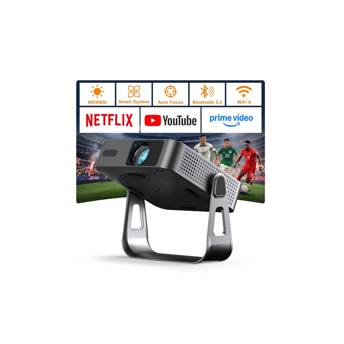 VOPLLS Mini Projektor 1080P Full HD WiFi6 Bluetooth 4K Heimkino Autofokus Trapezkorrektur 800ANSI Schwarz