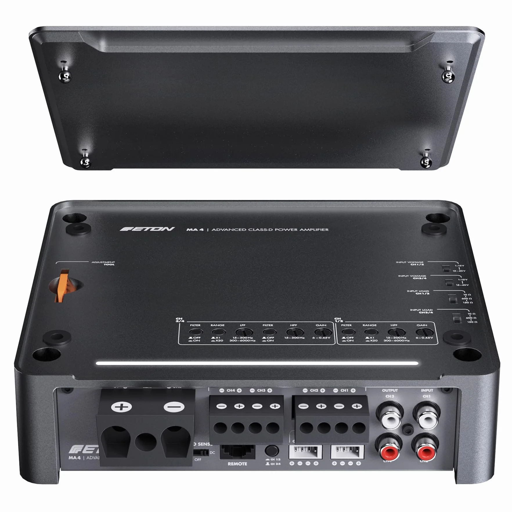 ETON MA 4 – kompakter 4 Kanal Verstärker, leistungsstarke digitale Mini Endstufe für Autos und Reisemobile, Class D Amp mit 4 x 105 W