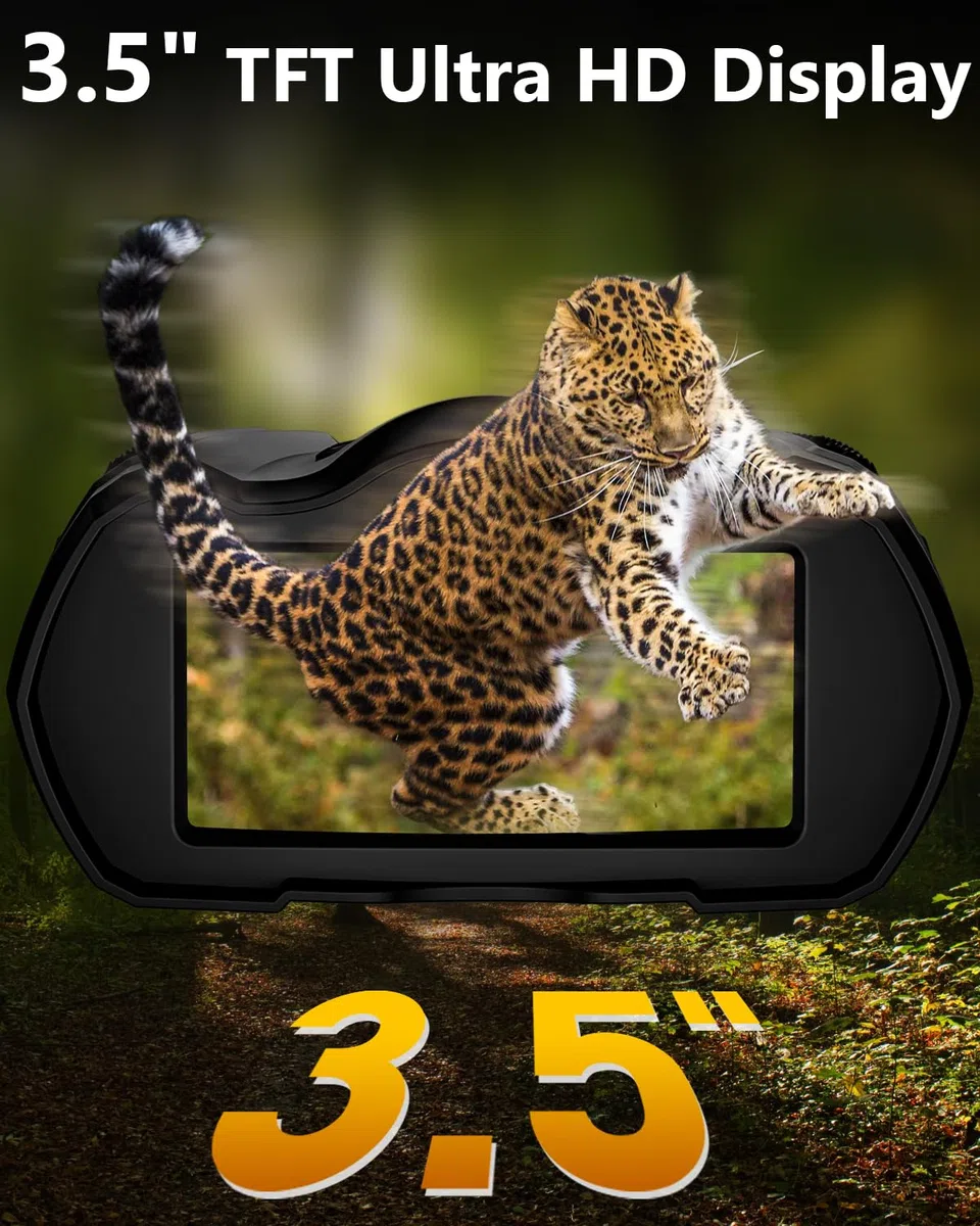 WARMTUYO Fernglas mit Nachtsicht, Infrarot-Fernglas, 4 K, Nachtsicht, 4000 mAh, wiederaufladbar, 10-facher digitaler Zoom, HD-Display 3,5 Zoll, 9 IR-Stufen für Jagd, Beobachtung, Camping