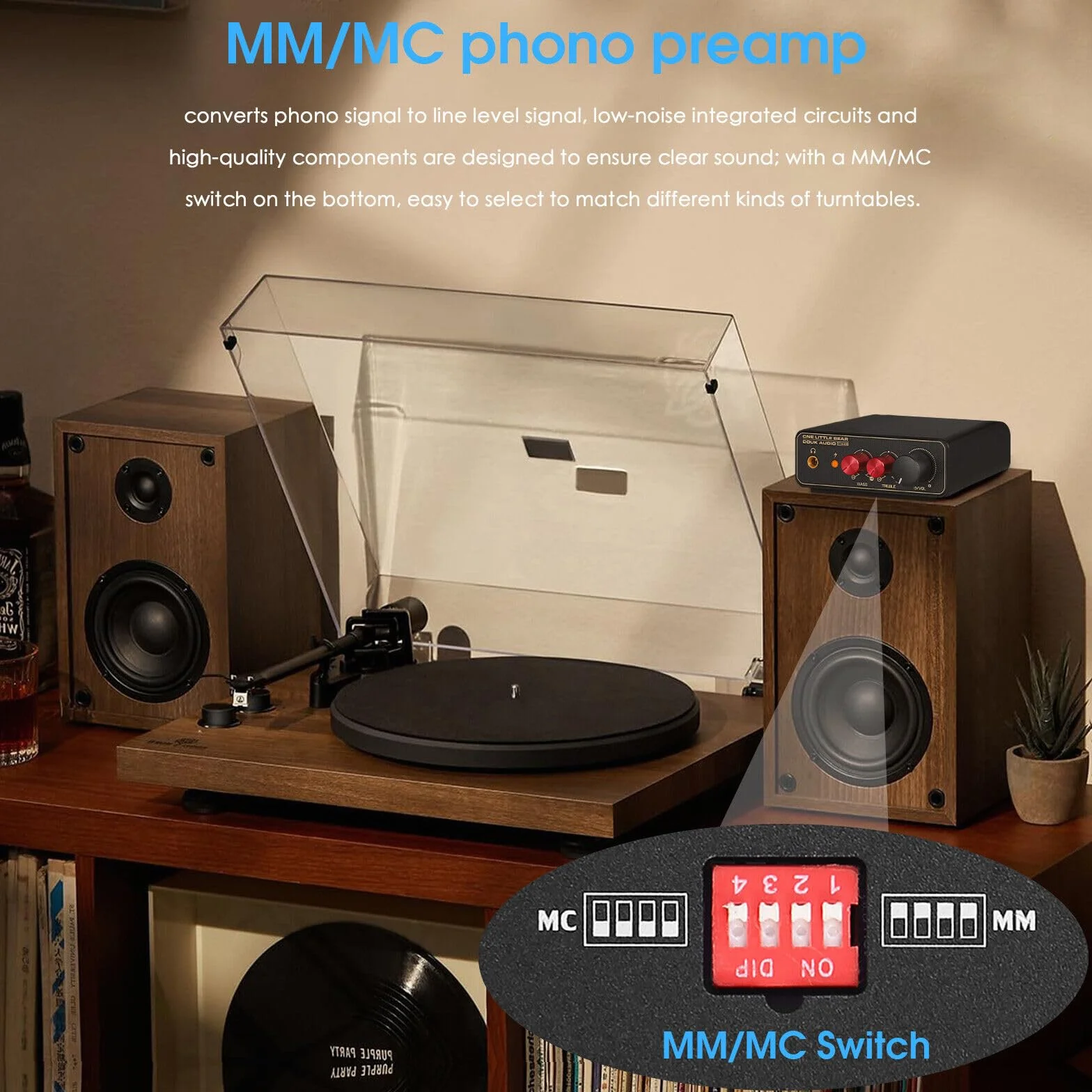 HiFi MM/MC RIAA Plattenspieler Phono-Vorverstärker LP Vinyl Turntable Preamp Mini Kopfhörer-Verstärker (T14-EQ)